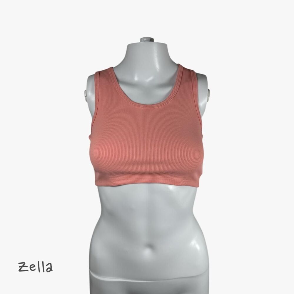 Zella Women's Ribbed Knit Sports Back Bra in Pink Pudding Size L Gym Active Wear